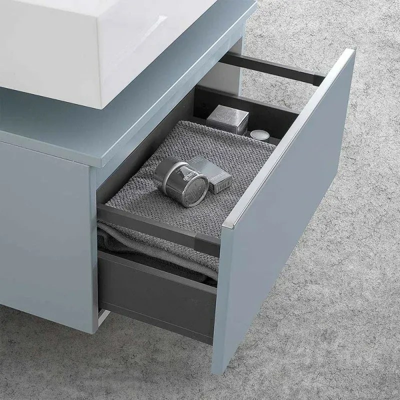 Mobile bagno sospeso 60 cm blu pastello lavabo 120 destro e specchio Iside