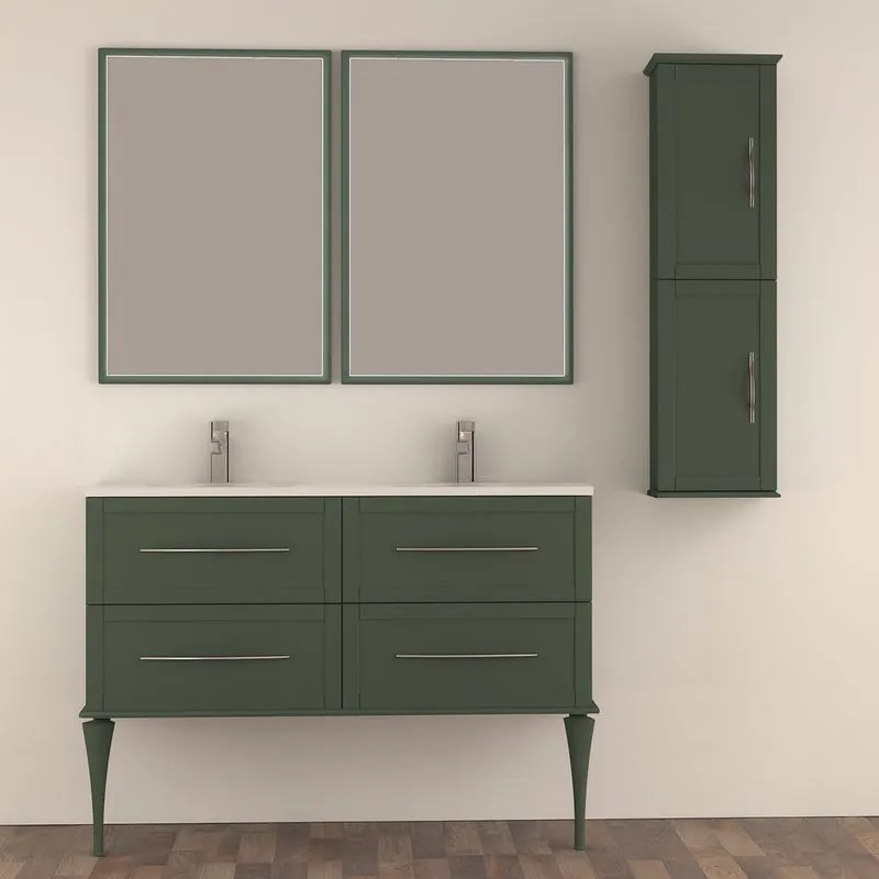 Mobile da bagno sospeso sotto lavabo L 124 x H 55 x P 46 cm verde laccato opaco, 2 cassetti BADEN HAUS TIFFANY