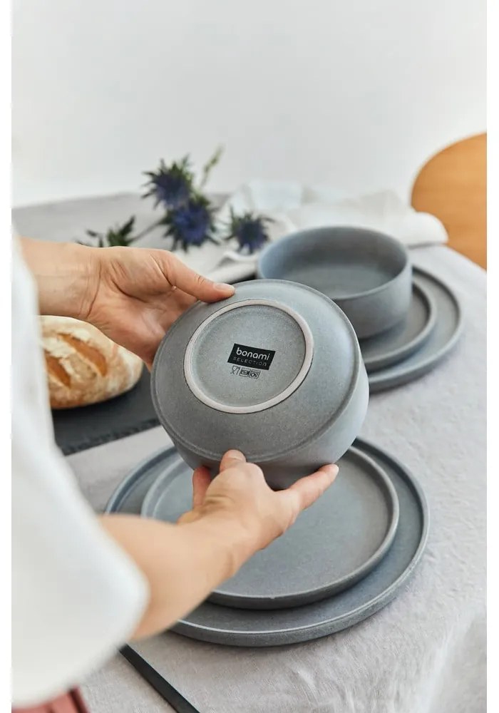 Set di piatti grigi in gres 18 pz Malia - Bonami Selection