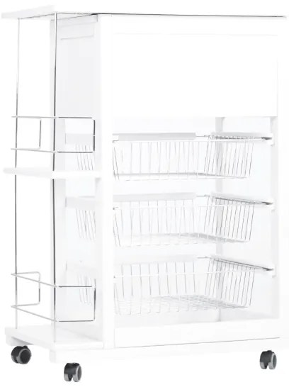 Carrello portapane con portabottiglie e cesti portafrutta Bianco