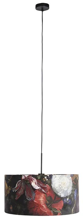Lampada a sospensione con paralume in velluto con fiori dorati 50 cm - Combi
