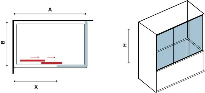 Box per vasca da bagno 160cm con due ante scorrevoli e una fissa P2000 - KAMALU