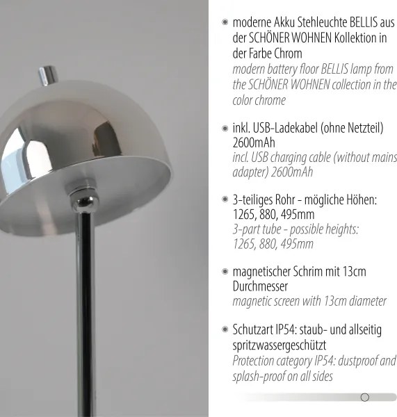 Schöner Wohnen 19245-17 - Lampada da terra LED dimmerabile BELLIS LED/2,5W/5V IP54 cromata