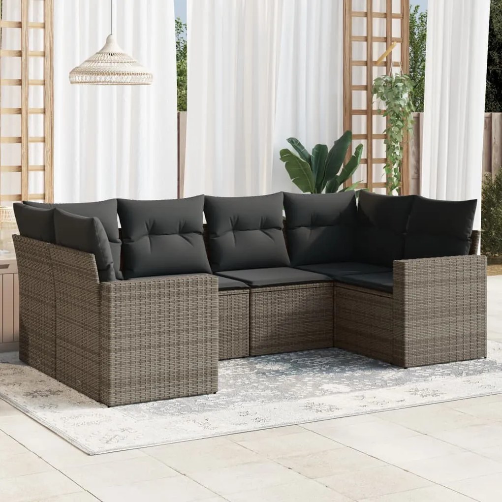 Set divano da giardino 6 pz con cuscini grigio in polyrattan