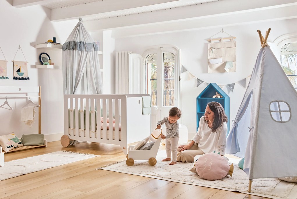 Kave Home - Tipi Darlyn 100% cotone blu e gambe in legno massello di pino