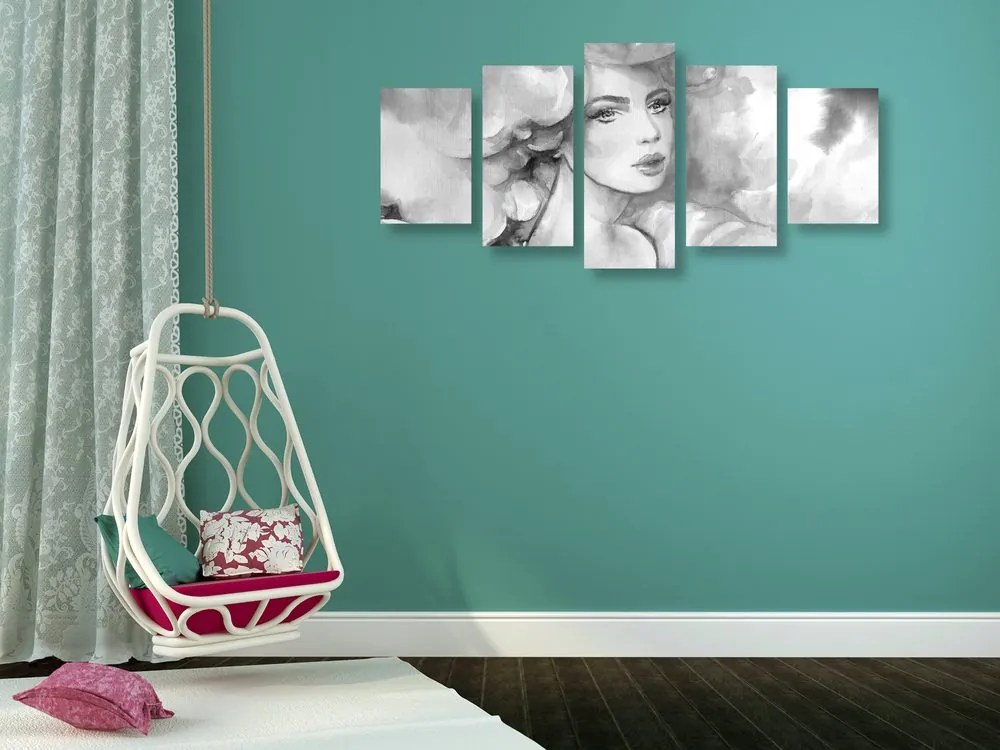 Quadri 5 pezzi – Grazia femminile in bianco e nero