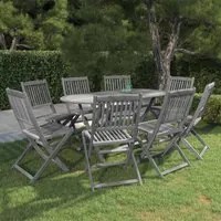 Set da Pranzo per Giardino 9 pz Legno Massello di Acacia Grigio 3057875