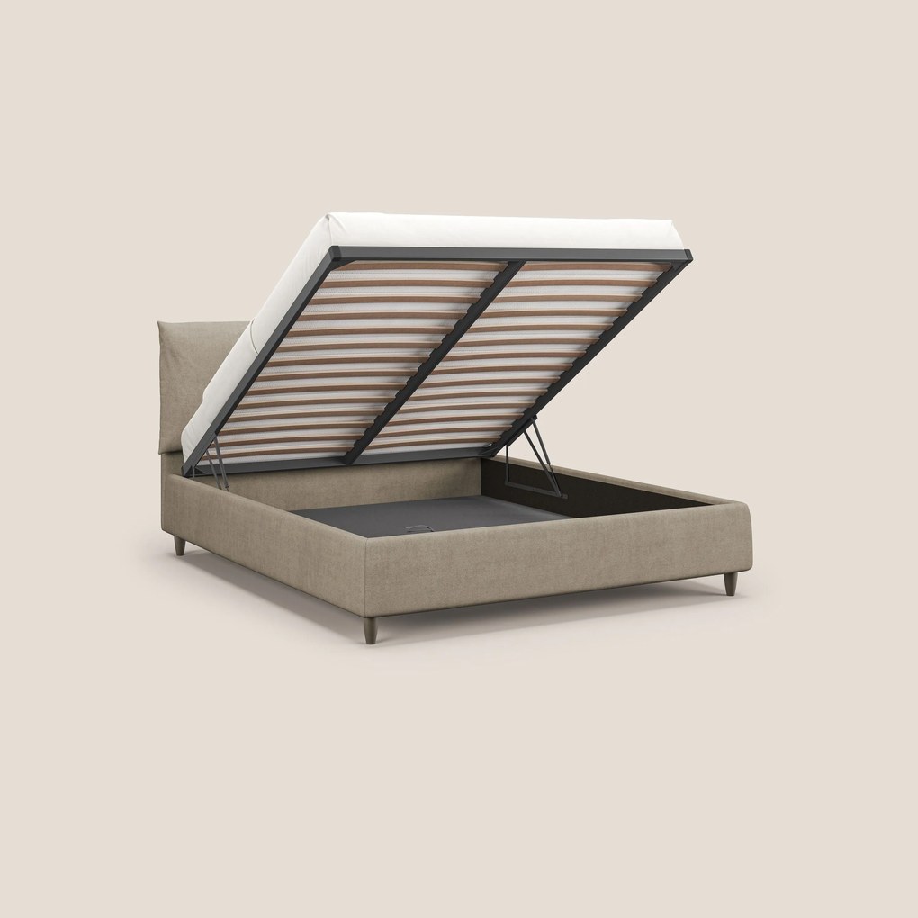 Mariana letto imbottito contenitore con cuscini in tessuto impermeabile T02 beige