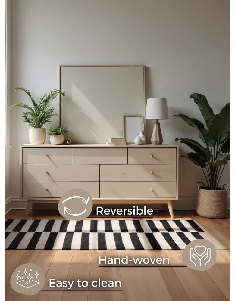 Tappeto bianco e nero in lana reversibile/tessuto a mano 80x150 cm Donna – Hanse Home