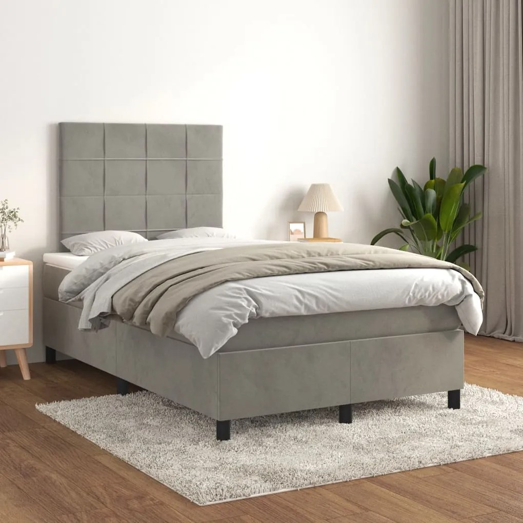 Giroletto A Molle Con Materasso Grigio Chiaro 120x200cm Velluto /