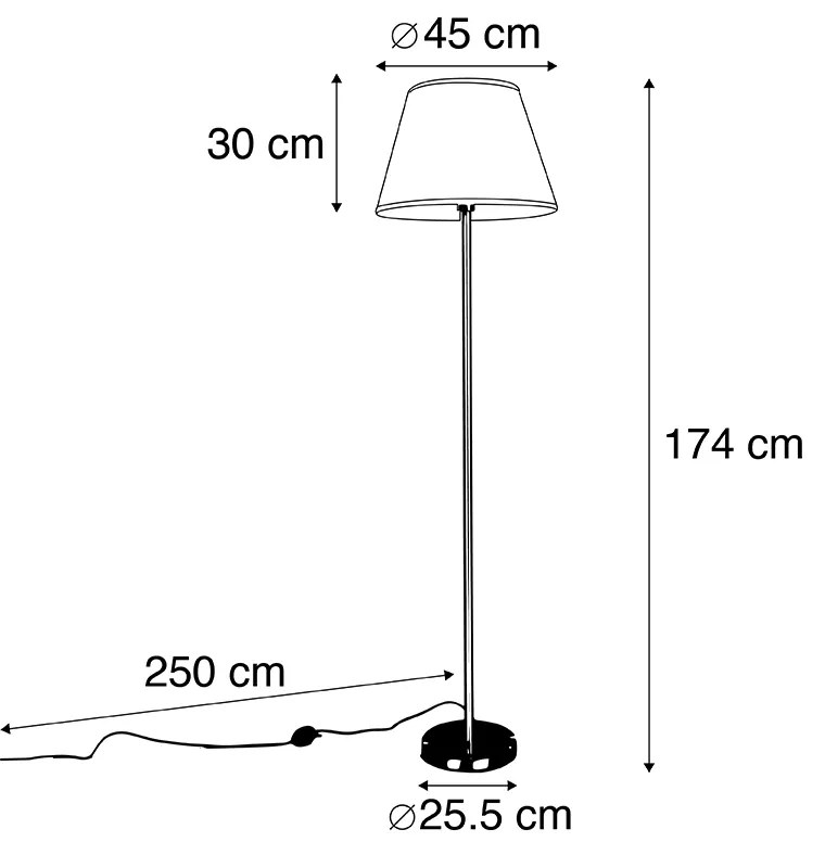 Lampada da terra moderna in acciaio con paralume plissettato bianco 45 cm - Simplo