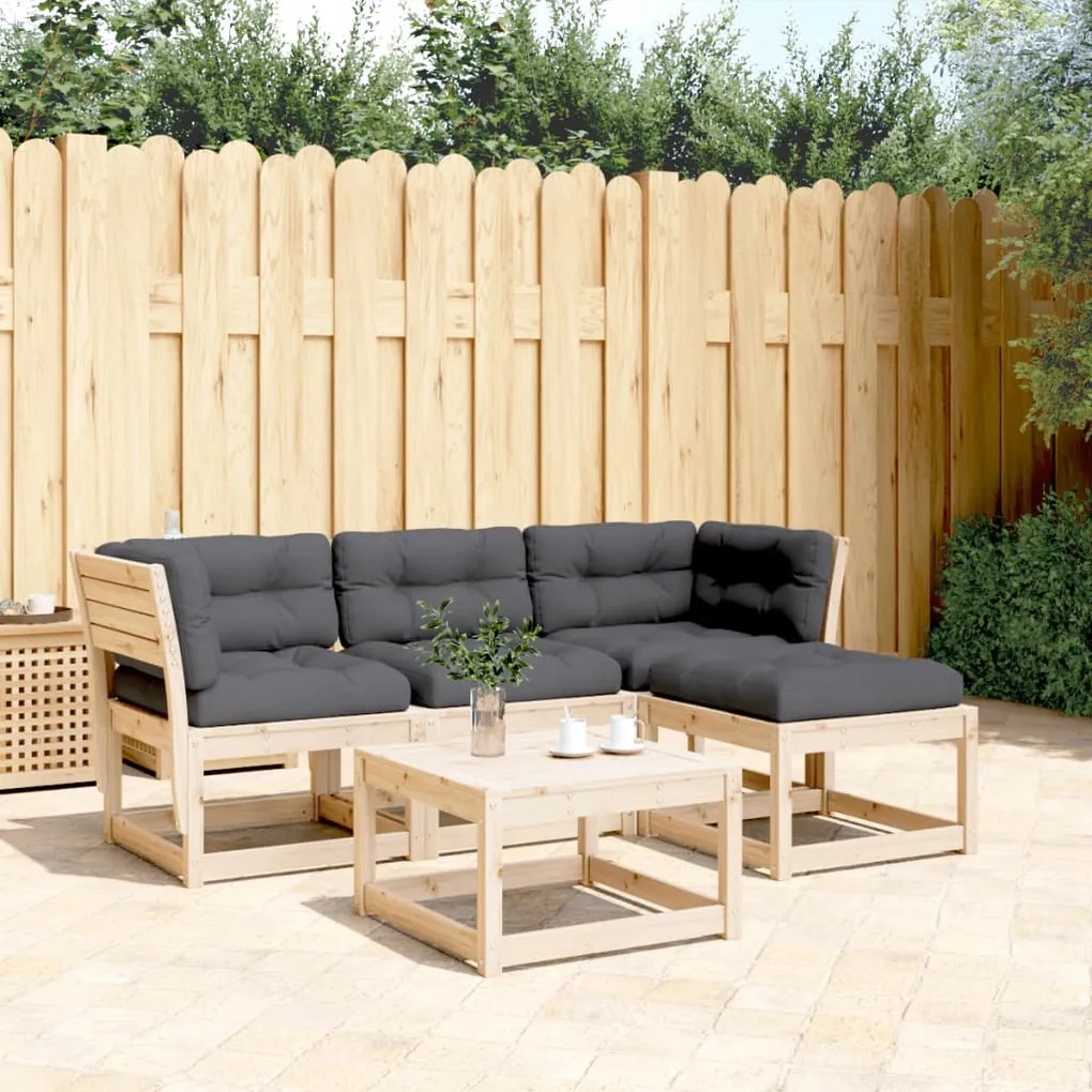 Set divani da giardino 4 pz con cuscini legno massello di pino