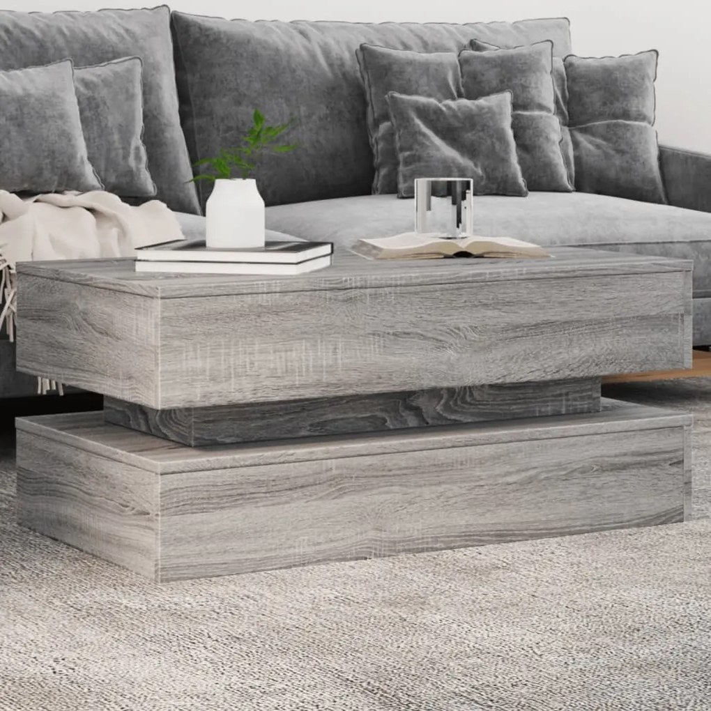 Tavolino Da Soggiorno Con Luci Led Grigio Sonoma 90x50x40 Cm /