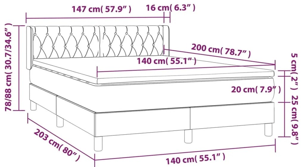 Giroletto a Molle con Materasso Grigio Scuro 140x200cm Tessuto