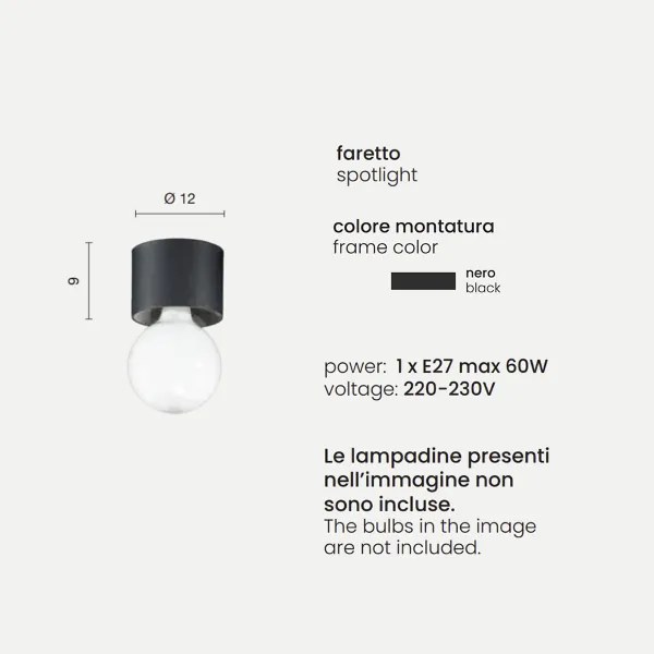 Plafoniera moderna alluminio Nero - BOW E27 lampadina a vista 12x9 cm