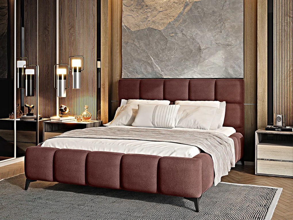 Letto matrimoniale con box contenitore California - 160 x 200 cm , Tessuto rosa antico