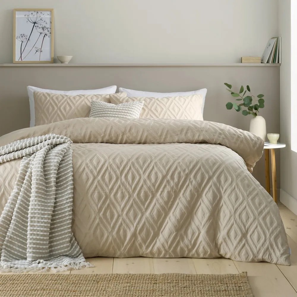 Set copripiumino e federa beige per letto matrimoniale e per letto esteso 230x220 cm Jacob Geo – Catherine Lansfield