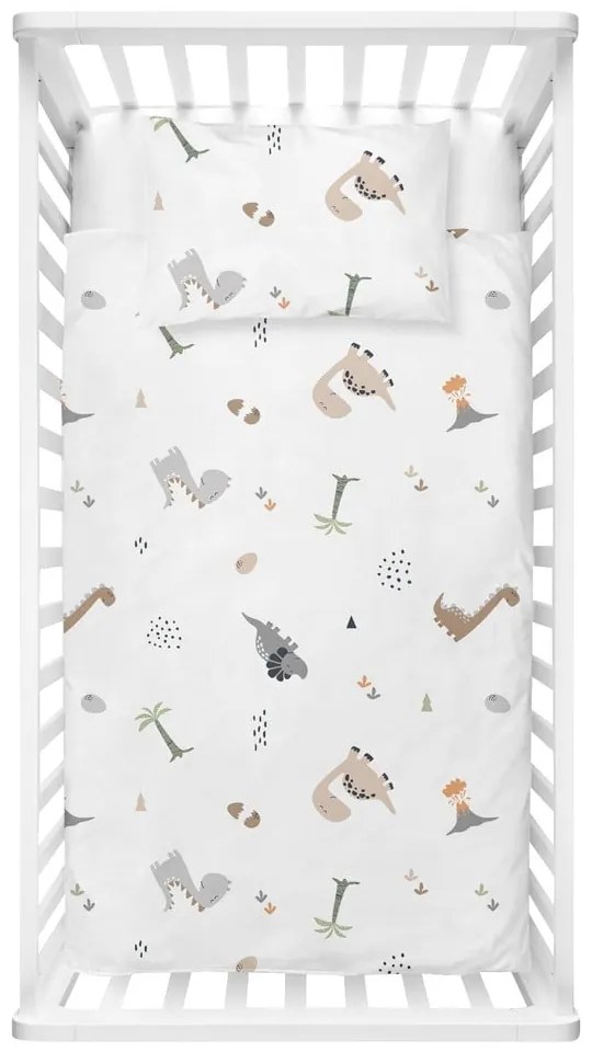 Set copripiumino e federa da bambini bianco in cotone renforcé per culla 100x150 cm Dinozor – Mijolnir
