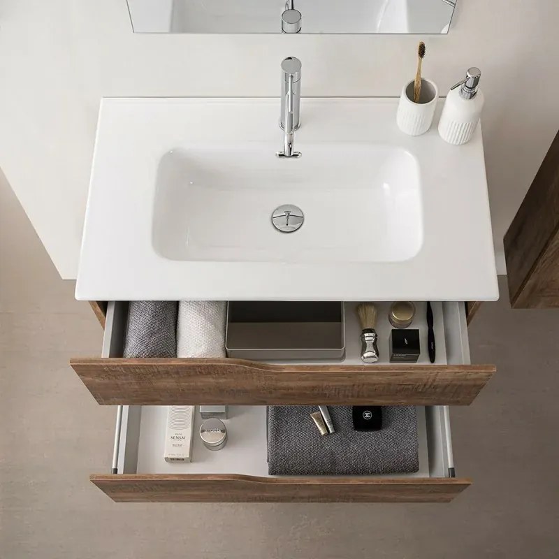 Mobile bagno sospeso 80cm tabacco e tortora con lavabo Sumya