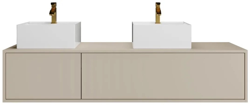Mobile bagno sospeso beige con doppio lavabo quadrato - L150 cm - ISAURE II