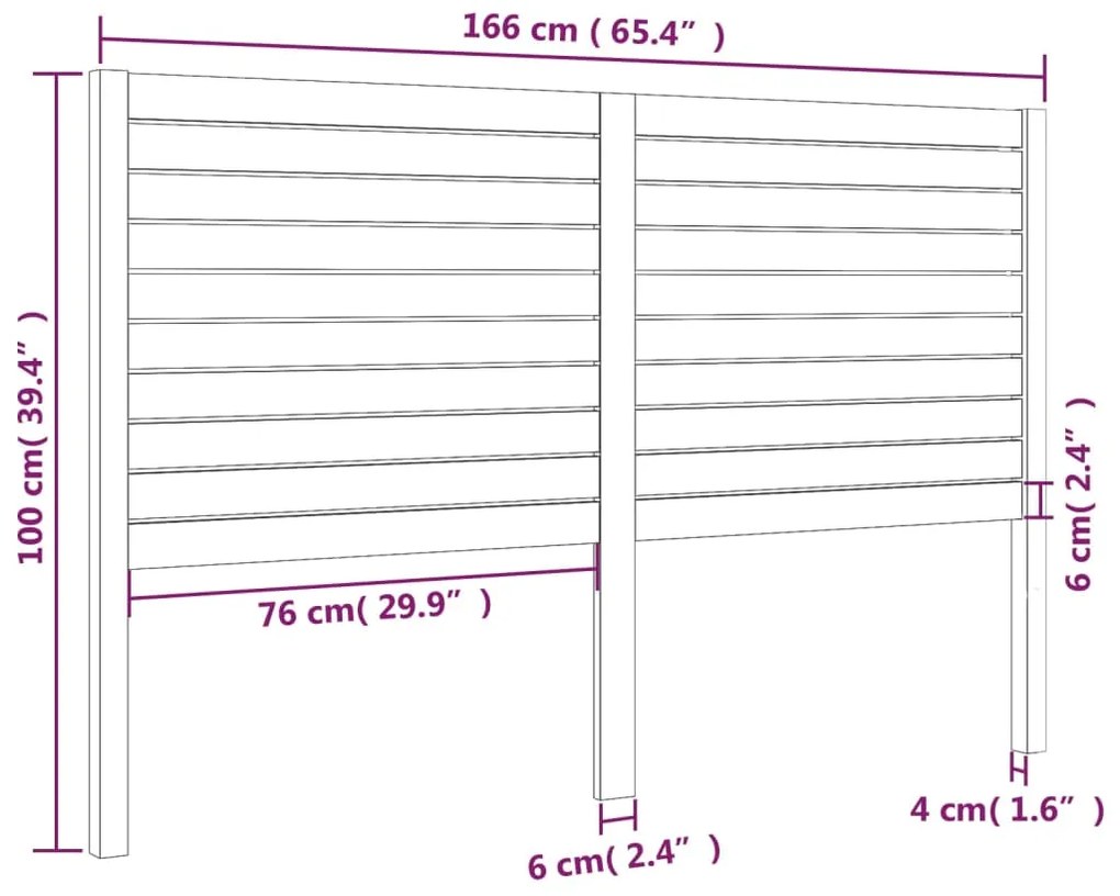 Testiera per Letto Nera 166x4x100 cm in Legno Massello di Pino