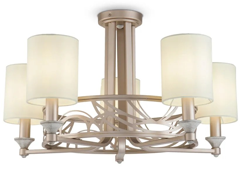 Lampadario Contemporaneo Vittoria Metallo Oro 5 Luci Diffusori In Pvc Crema