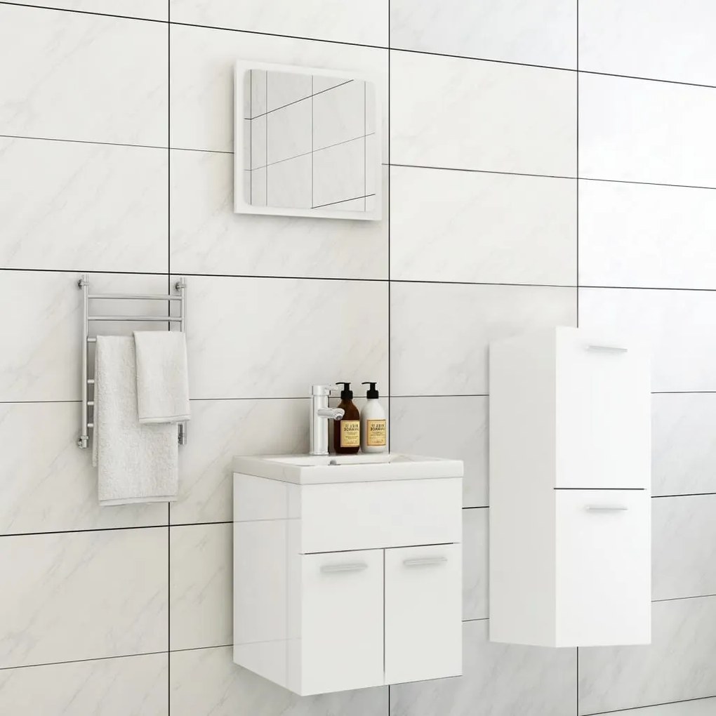 Set Mobili Da Bagno Bianco Lucido İn Legno Multistrato /