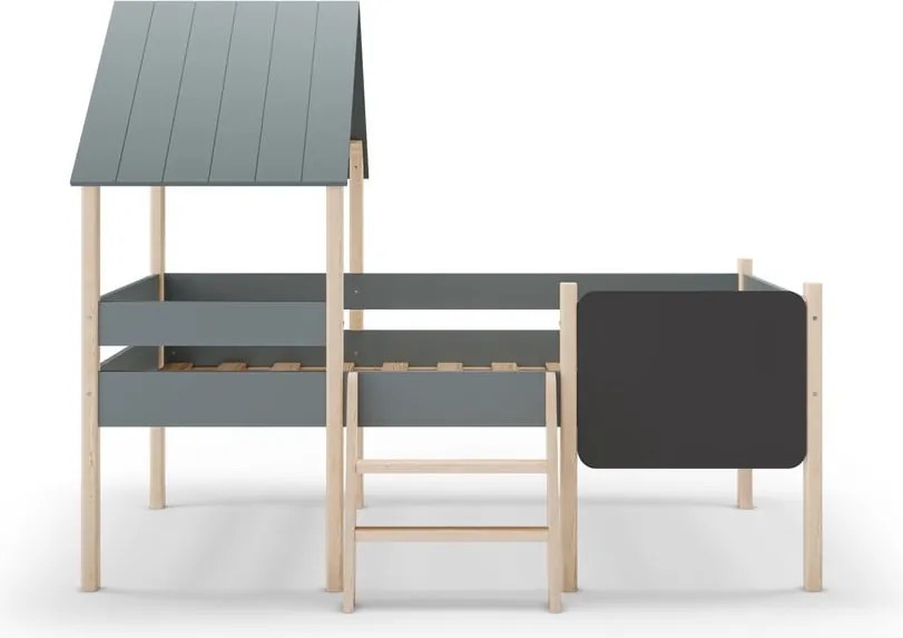 Letto da bambini a forma di casa/rialzato verde polveroso in pino massiccio con rete inclusa 90x190 cm Mint – Marckeric