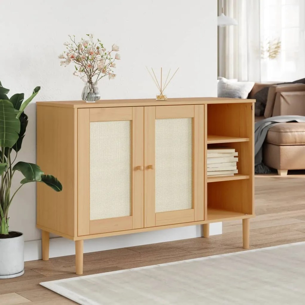Credenza Senja Aspetto Rattan 112x40x80 Cm Legno Massello Pino /