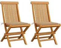 Sedie da Giardino con Cuscini Beige 2 pz in Massello di Teak 3062463