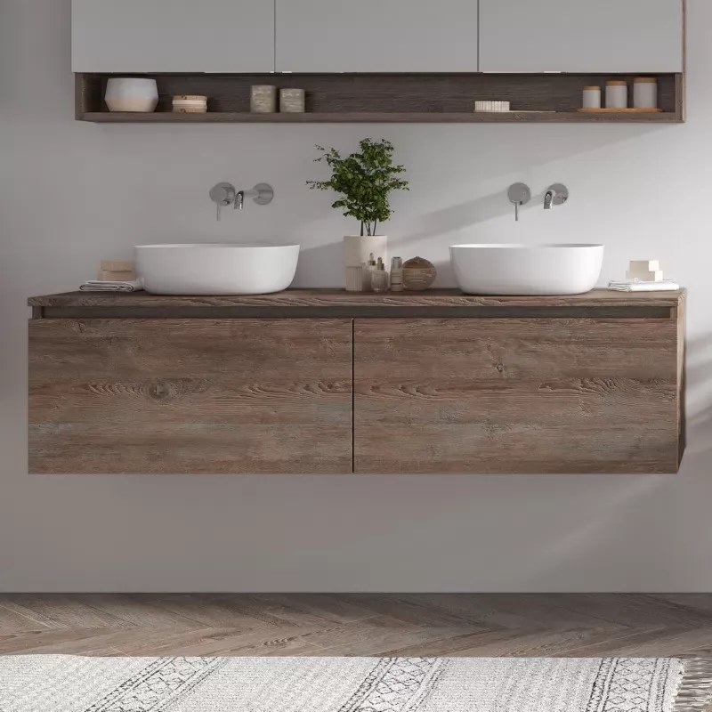 Mobile bagno sospeso 155 cm con doppio cassetto SP-155P - KAMALU