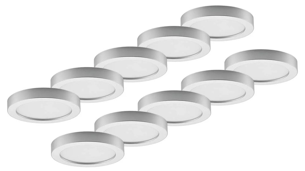 Prios Plafoniera LED Edwina, argento, 25 cm, set da 10