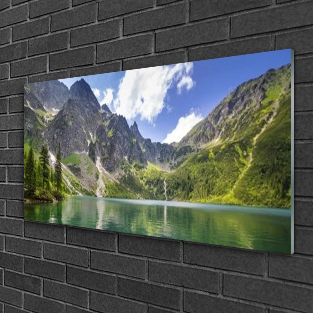 Quadro su vetro Paesaggio del lago di montagna 100x50 cm 2 appendini