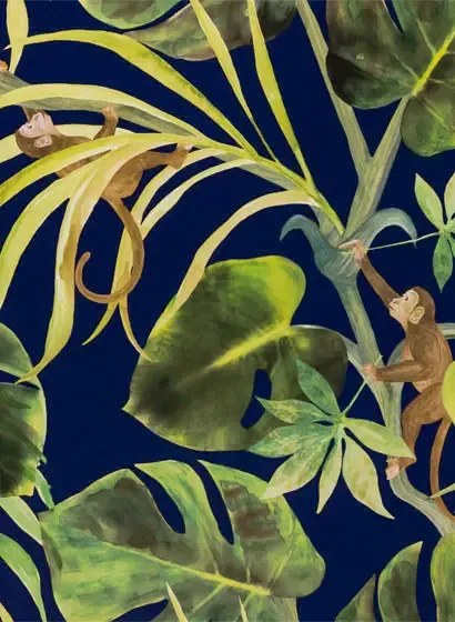 Dschungel Tapete Monkey Business v. Clarke & Clarke - Indigo