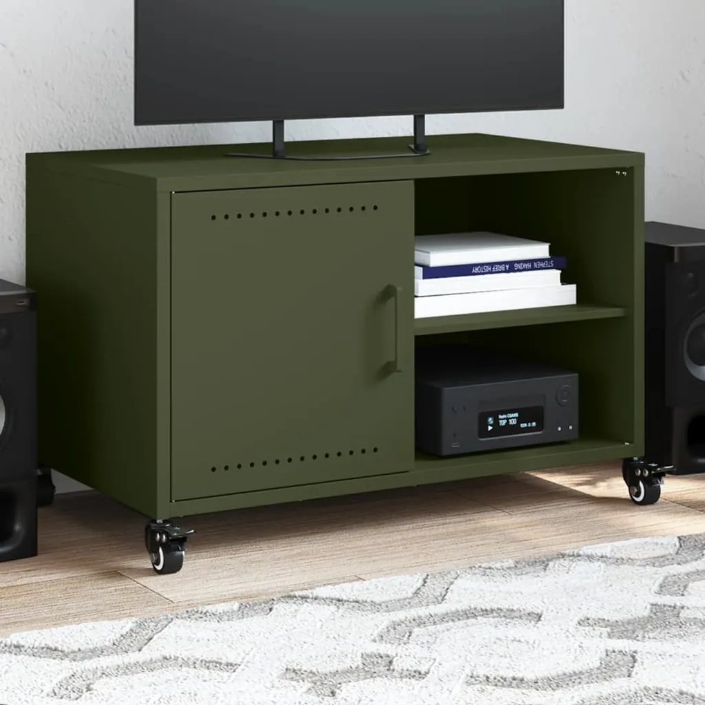 Mobile Tv Verde Oliva 68x39x43,5cm İn Acciaio Laminato A Freddo /