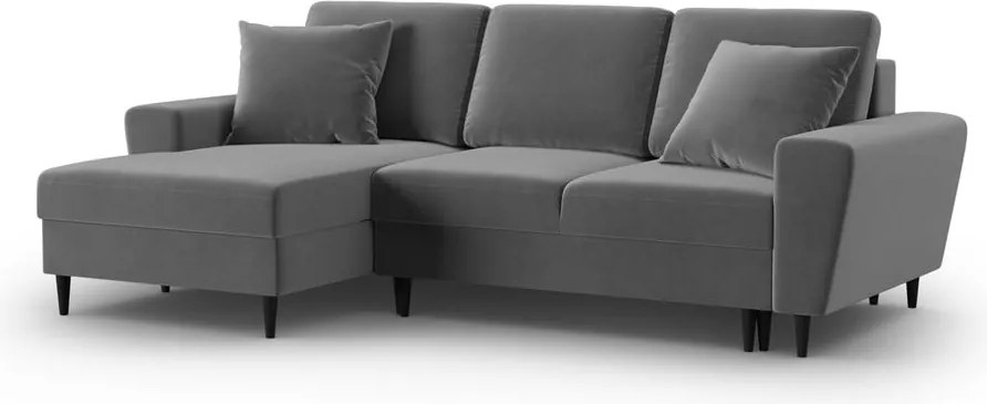 Divano angolare grigio chiaro allungabile e con contenitore (con penisola a sinistra/con chaise lounge) con rivestimento in velluto Kyoto – Cosmopolitan Design