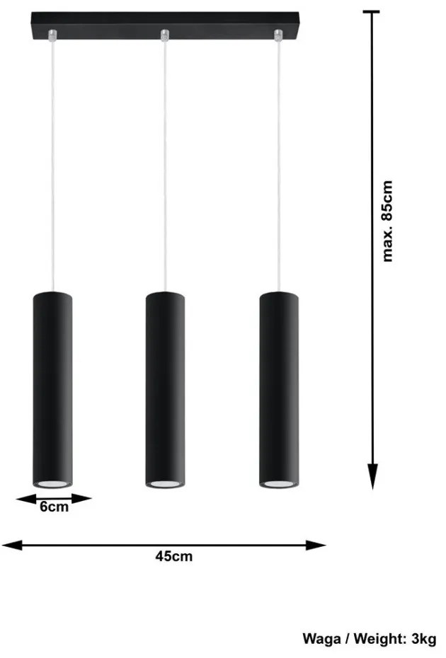 Lampadario nero in metallo Castro – Sollux