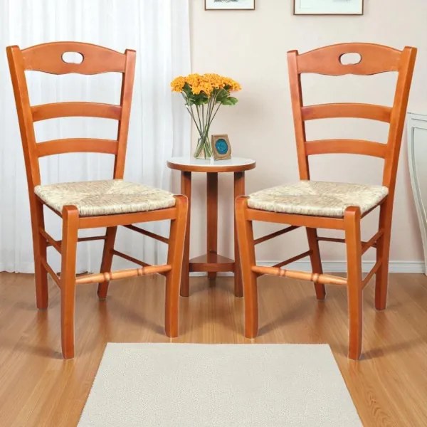 Sedia da cucina con seduta paglia LOIRE Ciliegio SET 2 PZ