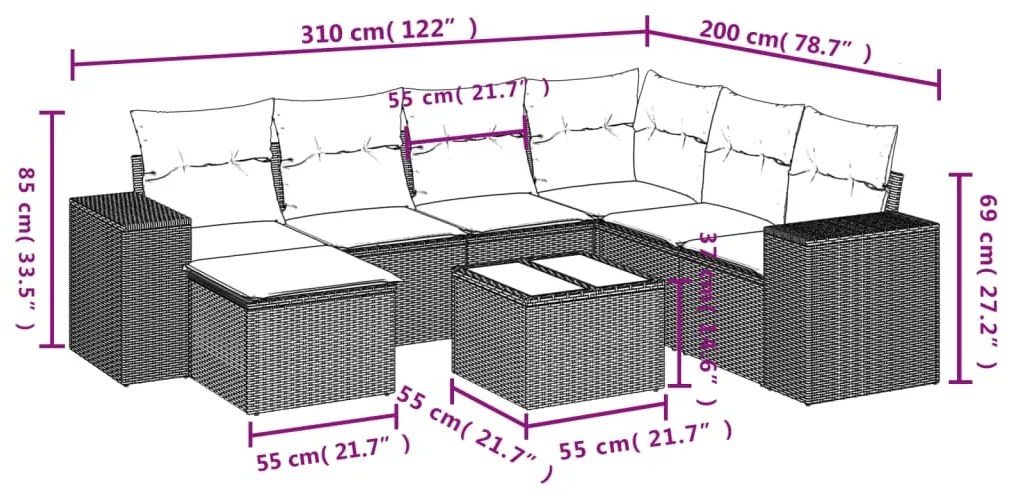 Set divano da giardino 8 pz con cuscini beige in polyrattan