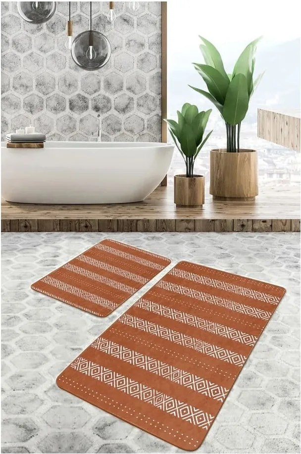 Set di tappetini per il bagno marroni in velluto 2 pz 60x100 cm – Mila Home