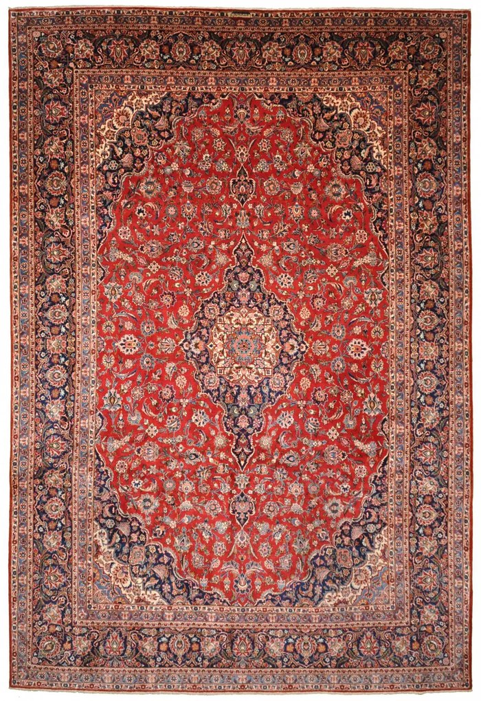 Kashan Tappeto 390 x 270 Rosso (Iran) Annodato A Mano