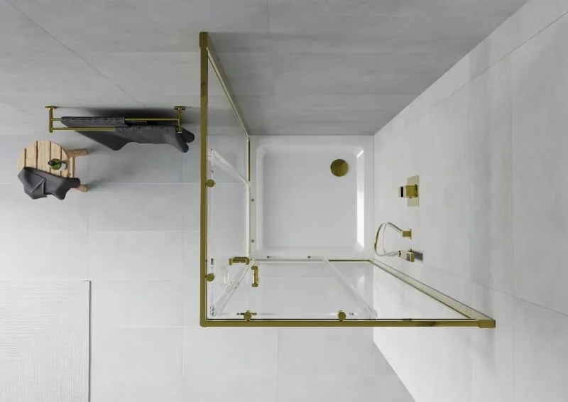Mexen Rio cabina doccia quadrata 90 x 90 cm, trasparente, oro + piatto Flat, bianco - 860-090-090-50-00-4010G