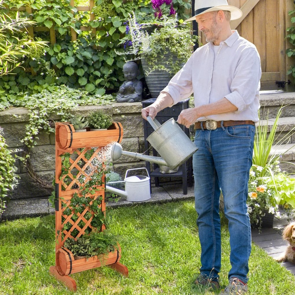 Costway Fioriera da giardino con traliccio 2 mezze botti e grigliato per piante, Fioriera verticale da esterno Arancione