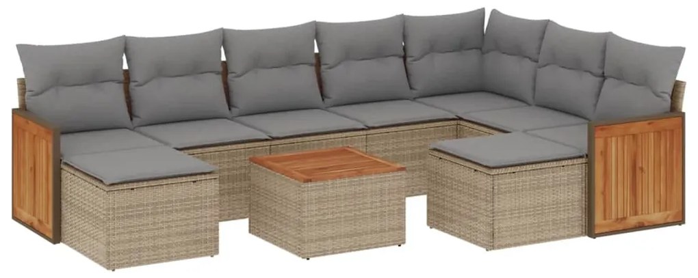 Set divano da giardino 10 pz con cuscini beige in polyrattan