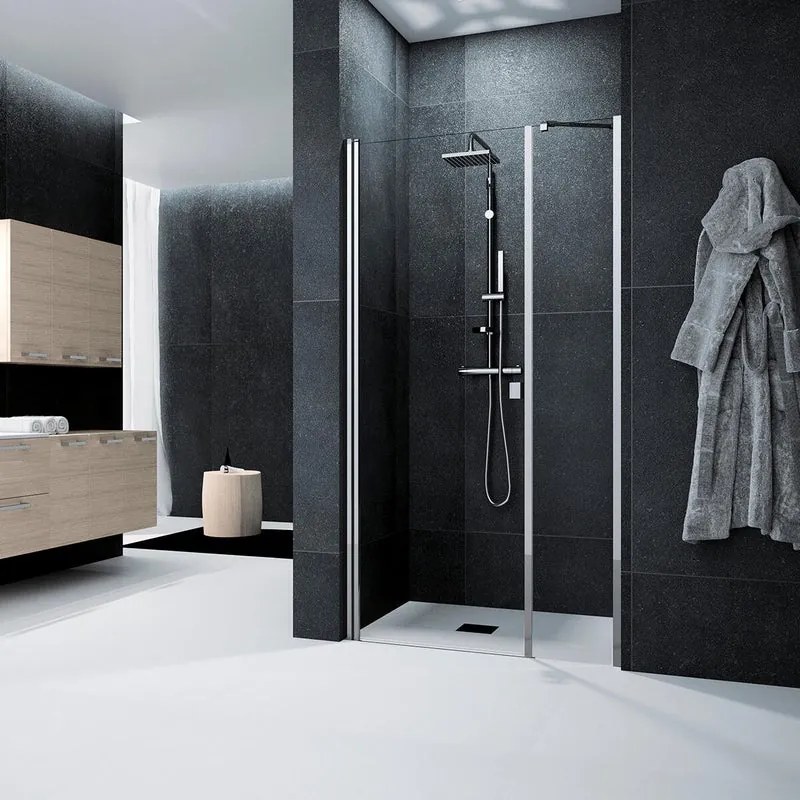 Porta doccia L 30 cm x H 200 cm per nicchia in vetro trasparente SP. 6 mm, profilo lucido cromo, serie Glam