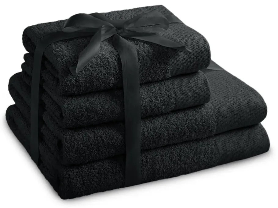 Set di asciugamani per viso e corpo tipo terry neri in cotone 4 pz Amari – Restilo