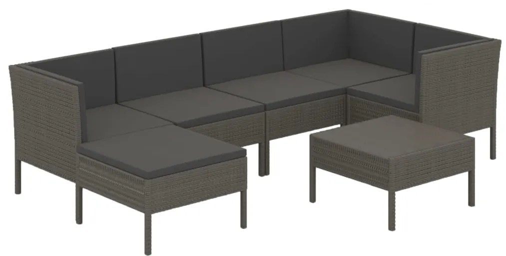 Set divani da giardino 7 pz con cuscini in polyrattan grigio