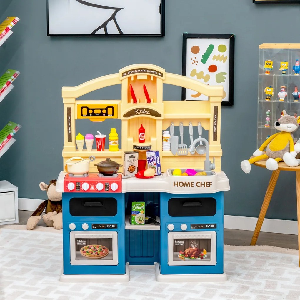 Costway Cucina giocattolo 42 pezzi con effetti vapore e acqua in ebollizione, Cucinetta per bambini 3 anni+