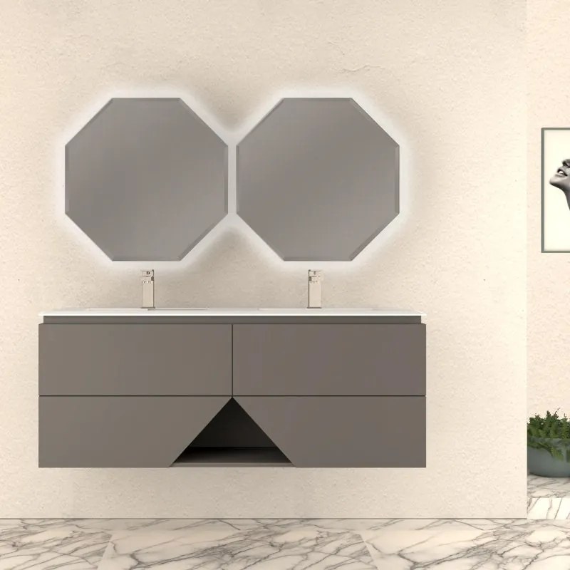 Mobile bagno sospeso con lavabo L 140 x H 55 x P 45.3 cm grigio nuvola per doppia vasca Vintage