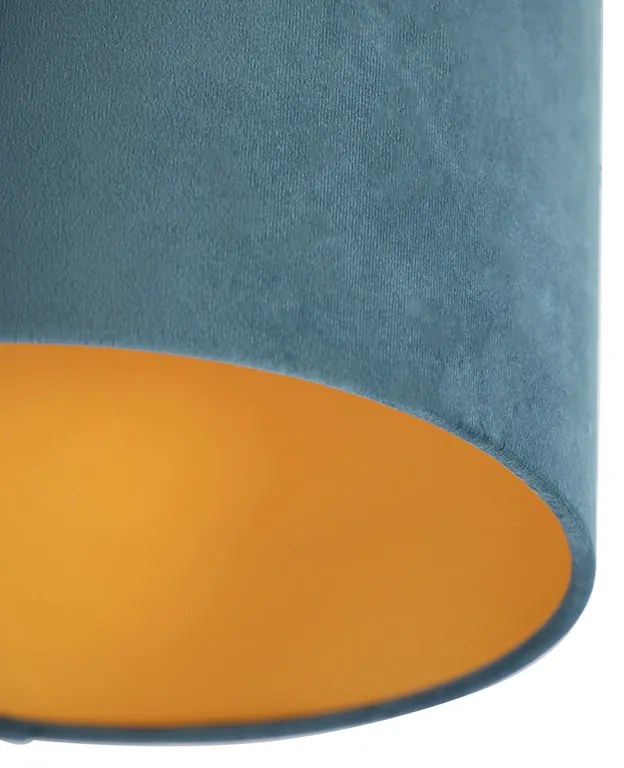 Plafoniera con paralume in velluto blu con oro 25 cm - Combi nero